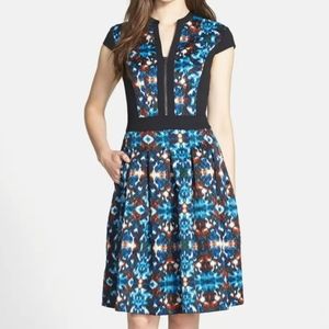 Adrianna Papell Ikat Jacquard Fit & Flare Dress